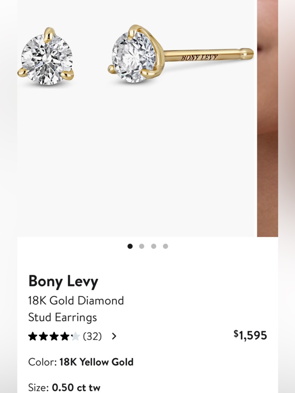 Bony Levy 18K Yellow Gold Diamond Stud Earrings .50 tcw